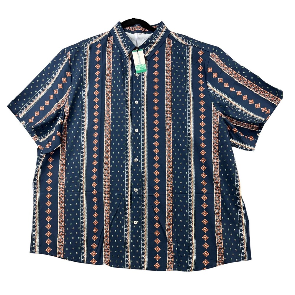 Simmashah Button Down Shirt Mens XXXL Navy Blue Geometric Tribal Print NWT